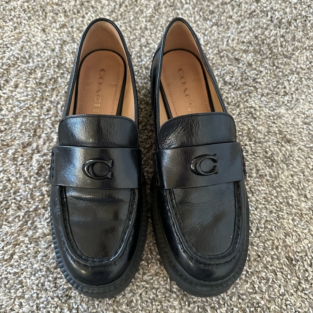 Coach Black Leather Penny Loafers Flats